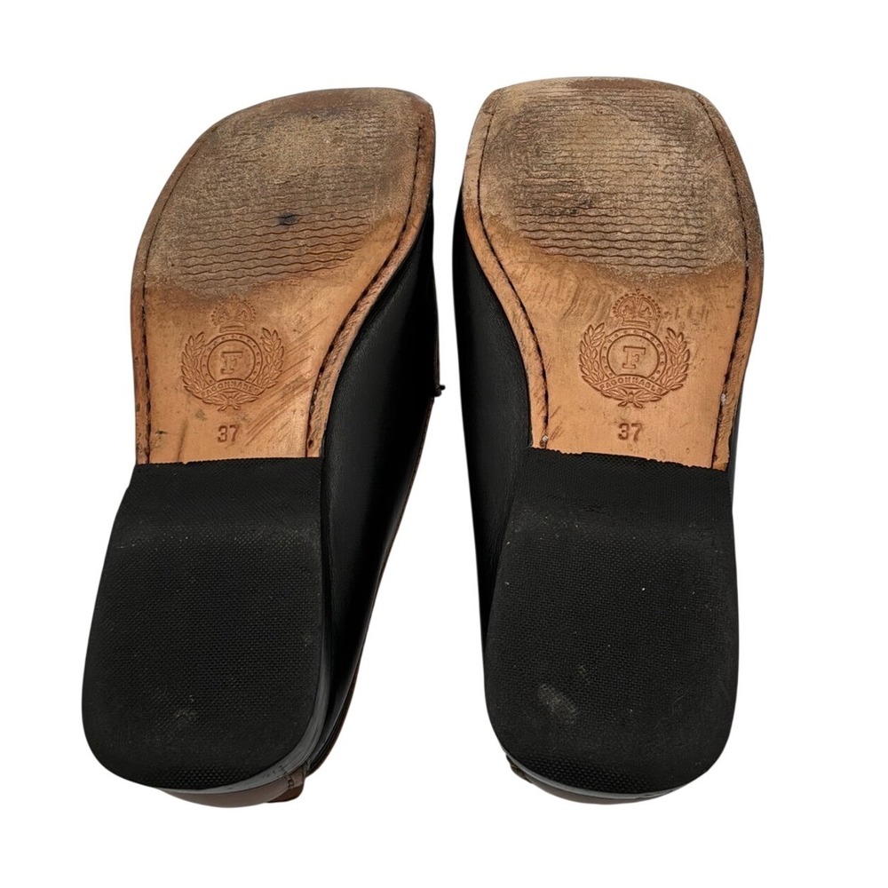 F. by Faconnable Black Brown Leather Loafers Square‎ Moc Toe Shoes Size 37 - Picture 3 of 11